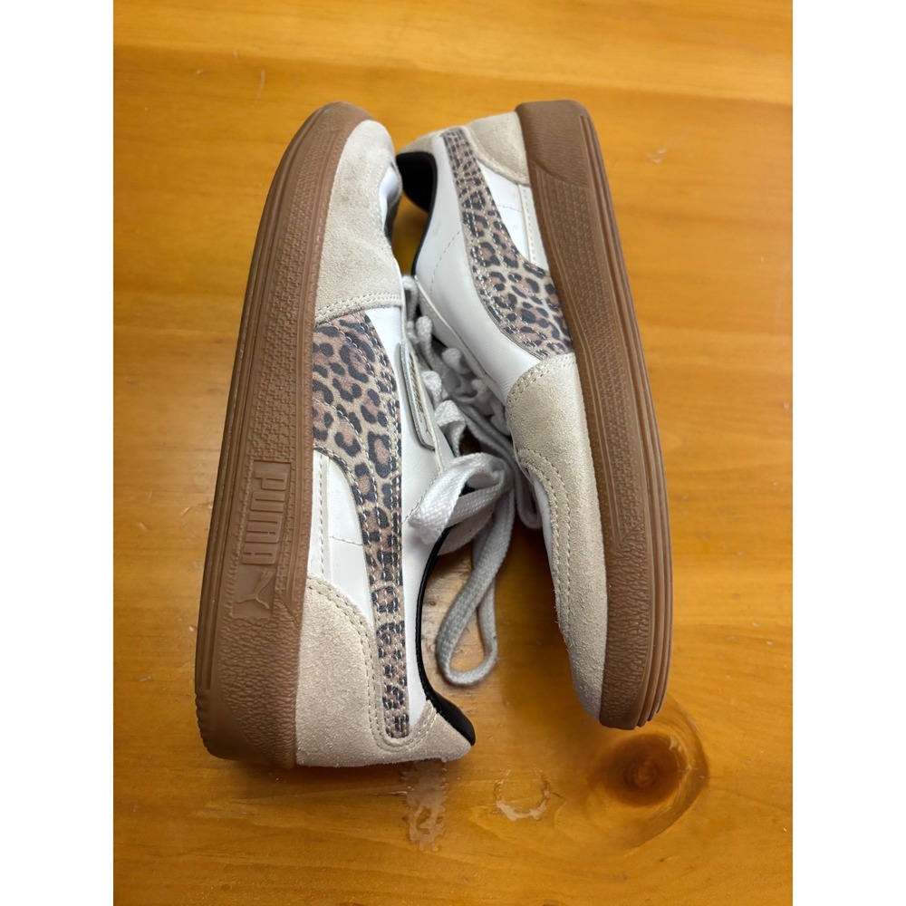 Puma Women's Suede Sneakers in White, Beige and Brown with Leopard Accent